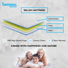 Diagram of a mattress with labeled layers and a family photo below, featuring Universal Mattresses branding.