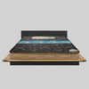 Mattress on a wooden bed frame with 'Universal' branding on a gray background
